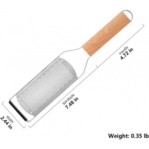 Lemon Zester & Heavy Duty Cheese Grater & Vegetable Grater Flat Handheld Grater Ergonomic Natural Wood Handle Stainless Steel Cheese Shredder