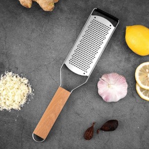 Lemon Zester & Heavy Duty Cheese Grater & Vegetable Grater Flat Handheld Grater Ergonomic Natural Wood Handle Stainless Steel Cheese Shredder