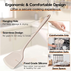 Onader Silicone Cooking Utensils Set of 10, Kitchen Utensils for Nonstick Cookware, Heat Resistant & Nontoxic Spatula Set- Khaki