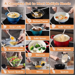 Onader Silicone Cooking Utensils Set of 10, Kitchen Utensils for Nonstick Cookware, Heat Resistant & Nontoxic Spatula Set- Khaki