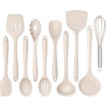 Onader Silicone Cooking Utensils Set of 10, Kitchen Utensils for Nonstick Cookware, Heat Resistant & Nontoxic Spatula Set- Khaki
