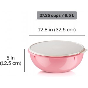 Tupperware Fix-N-Mix 1.7 Gallon Mixing Bowl with Lid, Pink Vintage Color, Dishwasher Safe and BPA Free (6.5 L)