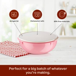 Tupperware Fix-N-Mix 1.7 Gallon Mixing Bowl with Lid, Pink Vintage Color, Dishwasher Safe and BPA Free (6.5 L)