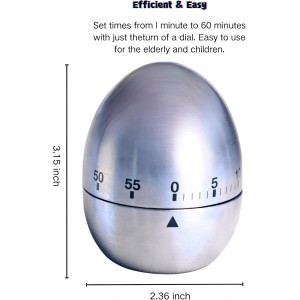 Stainless Steel Kitchen Timer Egg – Accurate Countdown Timer for Cooking, Metallic Silver Egg Shape, with Dual-Language Manual (English & Chinese)