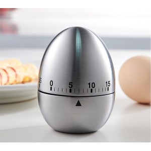 Stainless Steel Kitchen Timer Egg – Accurate Countdown Timer for Cooking, Metallic Silver Egg Shape, with Dual-Language Manual (English & Chinese)