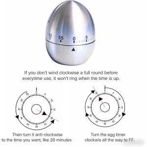 Stainless Steel Kitchen Timer Egg – Accurate Countdown Timer for Cooking, Metallic Silver Egg Shape, with Dual-Language Manual (English & Chinese)
