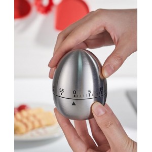 Stainless Steel Kitchen Timer Egg – Accurate Countdown Timer for Cooking, Metallic Silver Egg Shape, with Dual-Language Manual (English & Chinese)