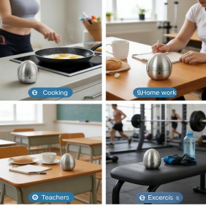 Stainless Steel Kitchen Timer Egg – Accurate Countdown Timer for Cooking, Metallic Silver Egg Shape, with Dual-Language Manual (English & Chinese)