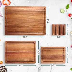 Wood Cutting Board Set, 3-Piece Rectangular Boards for Kitchen, 18x12x0.75 Inches, Hand Wash Only (Acacia Wood)