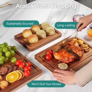 Wood Cutting Board Set, 3-Piece Rectangular Boards for Kitchen, 18x12x0.75 Inches, Hand Wash Only (Acacia Wood)