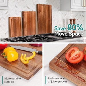 Wood Cutting Board Set, 3-Piece Rectangular Boards for Kitchen, 18x12x0.75 Inches, Hand Wash Only (Acacia Wood)