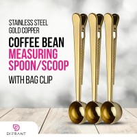 DI'FRANT® Coffee Bean Measuring Spoon with Bag Clip | Stainless Steel Coffee Scoop with Built-in Bag Sealer | Coffee Spoons | Bar Spoon (Gold)