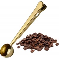 DI'FRANT® Coffee Bean Measuring Spoon with Bag Clip | Stainless Steel Coffee Scoop with Built-in Bag Sealer | Coffee Spoons | Bar Spoon (Gold)