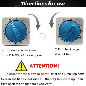 Kitchen Timers for Cooking, Chef Cooking Timer Clock with Loud Alarm,100% Mechanical Desk Timer - No Batteries Required -Magnetic Back, Exquisite Stainless Steel Body -Countdown Reminder Magnetic-Blue