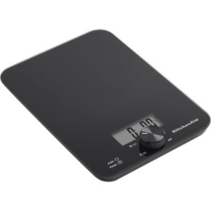 KitchenAid KQ914BA Digital Glass Top Kitchen and Food Scale, 11 lb Capacity, Measures Liquid & Dry Ingredients, Rotating Knob, Precise Results for Baking, Cooking, Keto and Meal Prep, Tare, Black