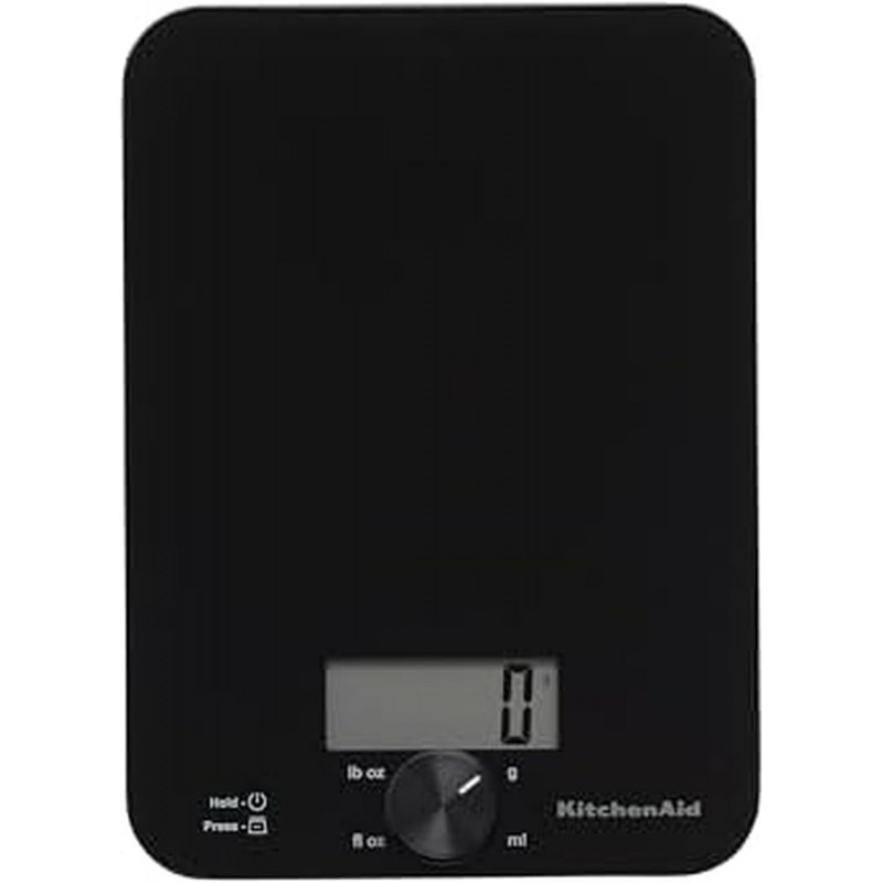 KitchenAid KQ914BA Digital Glass Top Kitchen and Food Scale, 11 lb Capacity, Measures Liquid & Dry Ingredients, Rotating Knob, Precise Results for Baking, Cooking, Keto and Meal Prep, Tare, Black