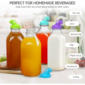 SOPHICO Silicone Milk Bottle Dispenser Caps, 48mm Diameter Pour Spout Lids, Replacement Lids Fit Stanpac & Libbey & Stock Your Home & The Dairy Shoppe, Leak Proof, Odorless (6 Pack, jug not included)