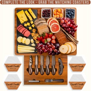 Personalized Acacia Wood Charcuterie Board Set with Stainless Steel Knives – Custom Cheese Board for Wedding, Anniversary, Retirement, New Mom Gift for Her, Housewarming, Bridal Shower, Women Gifts