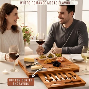 Personalized Acacia Wood Charcuterie Board Set with Stainless Steel Knives – Custom Cheese Board for Wedding, Anniversary, Retirement, New Mom Gift for Her, Housewarming, Bridal Shower, Women Gifts