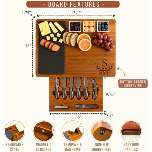 Personalized Acacia Wood Charcuterie Board Set with Stainless Steel Knives – Custom Cheese Board for Wedding, Anniversary, Retirement, New Mom Gift for Her, Housewarming, Bridal Shower, Women Gifts