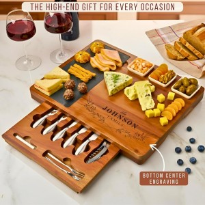Personalized Acacia Wood Charcuterie Board Set with Stainless Steel Knives – Custom Cheese Board for Wedding, Anniversary, Retirement, New Mom Gift for Her, Housewarming, Bridal Shower, Women Gifts