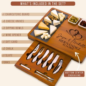 Personalized Acacia Wood Charcuterie Board Set with Stainless Steel Knives – Custom Cheese Board for Wedding, Anniversary, Retirement, New Mom Gift for Her, Housewarming, Bridal Shower, Women Gifts