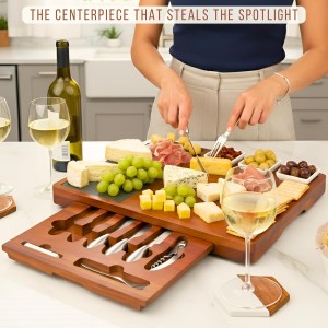 Personalized Acacia Wood Charcuterie Board Set with Stainless Steel Knives – Custom Cheese Board for Wedding, Anniversary, Retirement, New Mom Gift for Her, Housewarming, Bridal Shower, Women Gifts