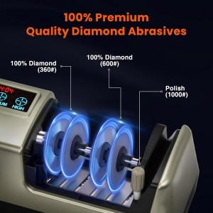 Electric Knife Sharpener 5-in-1 Kitchen Knives Sharpeners with 100% Diamond Abrasives, 3-Speed Variable with LCD Screen for Serrated Lawn Blades Edges, Scissors & Axe, Gold