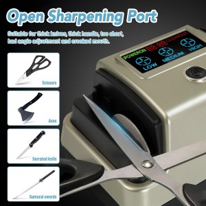 Electric Knife Sharpener 5-in-1 Kitchen Knives Sharpeners with 100% Diamond Abrasives, 3-Speed Variable with LCD Screen for Serrated Lawn Blades Edges, Scissors & Axe, Gold