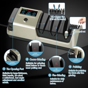 Electric Knife Sharpener 5-in-1 Kitchen Knives Sharpeners with 100% Diamond Abrasives, 3-Speed Variable with LCD Screen for Serrated Lawn Blades Edges, Scissors & Axe, Gold