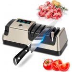 Electric Knife Sharpener 5-in-1 Kitchen Knives Sharpeners with 100% Diamond Abrasives, 3-Speed Variable with LCD Screen for Serrated Lawn Blades Edges, Scissors & Axe, Gold