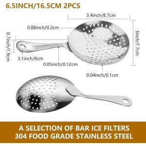 2 Pieces Julep Strainers Bar Strainer Cocktail Strainer Stainless Steel Cocktail Strainer Spoon for Cocktail Drinks Home or Commercial Bar Use
