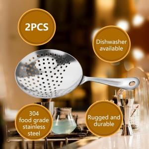 2 Pieces Julep Strainers Bar Strainer Cocktail Strainer Stainless Steel Cocktail Strainer Spoon for Cocktail Drinks Home or Commercial Bar Use