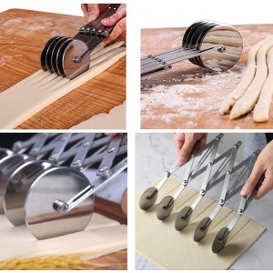 5 Wheel Pastry Cutter Stainless Steel Expandable Pizza Slicer Multi-Round Pastry Knife Baking Cutter Roller for Noodle Pizza Pie Crust Baking Cookie Divider