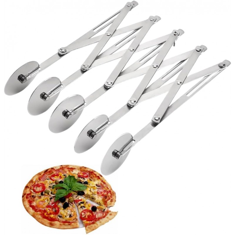 5 Wheel Pastry Cutter Stainless Steel Expandable Pizza Slicer Multi-Round Pastry Knife Baking Cutter Roller for Noodle Pizza Pie Crust Baking Cookie Divider