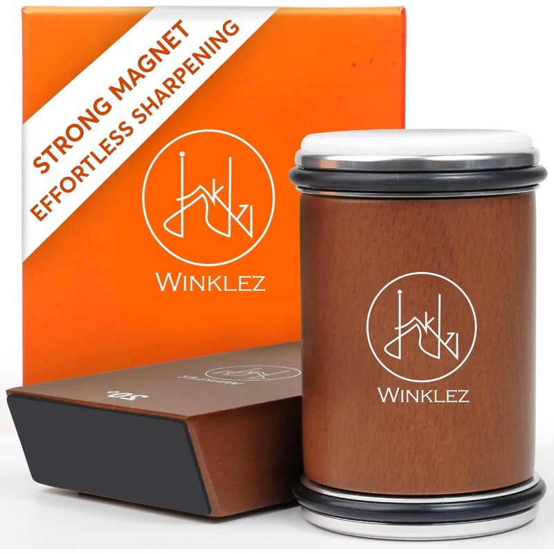 Rolling Knife Sharpener with Diamond and Ceramic Discs, Kitchen Knife Sharpener with 15° & 20° Magnetic Angles, Strong Knife Sharpening Kit (Brown)