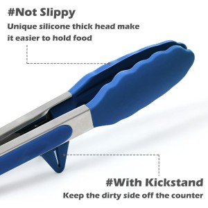 Silicone Tongs for Cooking, 3Pcs Stainless Steel Kitchen Tong with Silicone Tips, Heat Resistant Food Grade Small Serving Tong for BBQ Salad, Blue(7