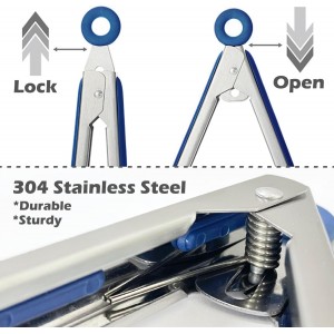 Silicone Tongs for Cooking, 3Pcs Stainless Steel Kitchen Tong with Silicone Tips, Heat Resistant Food Grade Small Serving Tong for BBQ Salad, Blue(7