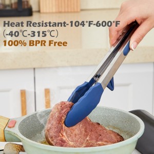 Silicone Tongs for Cooking, 3Pcs Stainless Steel Kitchen Tong with Silicone Tips, Heat Resistant Food Grade Small Serving Tong for BBQ Salad, Blue(7