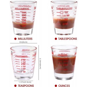 Shot Glass Measuring Cup, 2PCS Measuring Shot Glasses, Thick Base Liquid Measuring Cup for Espresso Shot Glass and Measuring Glasses, Four Different Units of Measure(1 OZ, 2 TBS, 6 TSP, 30 ML)