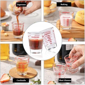 Shot Glass Measuring Cup, 2PCS Measuring Shot Glasses, Thick Base Liquid Measuring Cup for Espresso Shot Glass and Measuring Glasses, Four Different Units of Measure(1 OZ, 2 TBS, 6 TSP, 30 ML)