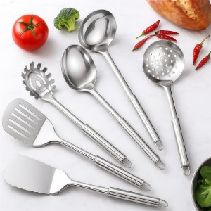 Stainless Steel Kitchen Utensils Set, 6 PCS Metal Cooking Utensils Set, Heat Resistant Cooking Spatula Spoon Set with Turners, Serving Spoon, Ladle, Skimmer, Pasta Server