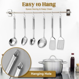 Stainless Steel Kitchen Utensils Set, 6 PCS Metal Cooking Utensils Set, Heat Resistant Cooking Spatula Spoon Set with Turners, Serving Spoon, Ladle, Skimmer, Pasta Server