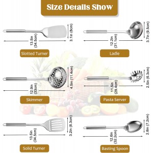 Stainless Steel Kitchen Utensils Set, 6 PCS Metal Cooking Utensils Set, Heat Resistant Cooking Spatula Spoon Set with Turners, Serving Spoon, Ladle, Skimmer, Pasta Server