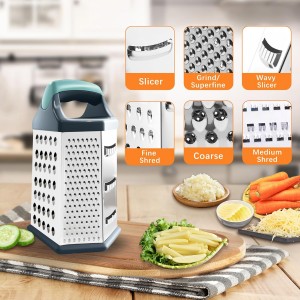 Cheese Grater, Box Graters for Kitchen, 6 Sides Stainless Steel Food Shredders for Cheese Vegetables Potatoes Carrot