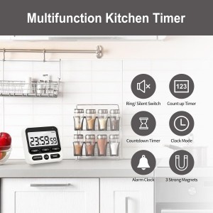 Digital Kitchen Timer with Mute/Loud Alarm,Count Up/Down, 24 Hour Clock and Alarm Function for Kids Teacher Cooking