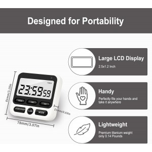 Digital Kitchen Timer with Mute/Loud Alarm,Count Up/Down, 24 Hour Clock and Alarm Function for Kids Teacher Cooking