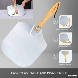 Pizza Oven Accessories 4 PCS, Pizza Kit, Aluminum Pizza Paddle with Foldable Wood Handle, Pizza Cutter, Rocker Blade, Cutter Wheel, Pizza Server, Pizza Peel Set, Pizza Tools