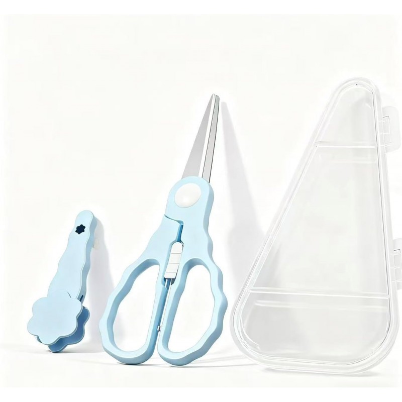 Bbay Food Scissors with Travel Case, Portable Stainless Steel Shears with Safety Lock, Dishwasher Safe, Kitchen Scissors, Healthy Food Cutter with Dust Cover, Blue