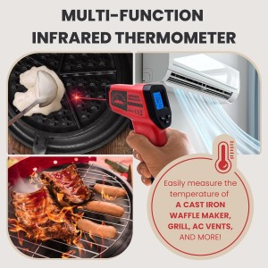 Infrared Thermometer Gun – Laser Temperature IR Gun for Cooking Waffles, Pizza, Baking, Griddle, HVAC, Engine - Wide Range (-58°F to 716°F) Adjustable Emissivity & LCD Display